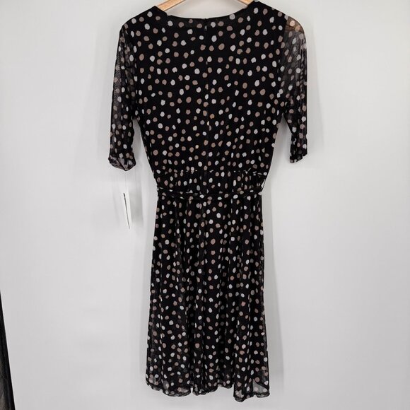 Enfocus Studio Black  Beige Polka Dot Cowl Neck Dress mesh Size 8 new - Picture 13 of 13